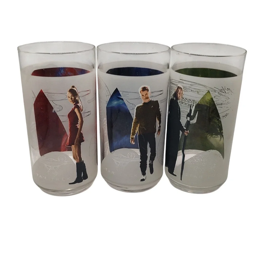 Star Trek Glasses Cups Collectors Set Burger‎ King Exclusive 2009 Three Set SEE
